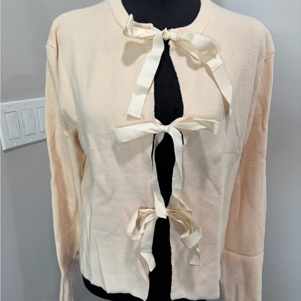 Cream Cardigan with Bow Ties